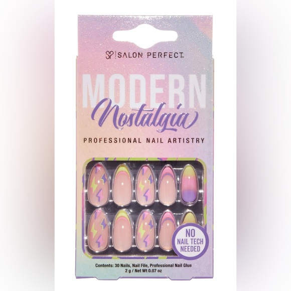 Salon Perfect Artificial Press On Nails- Neon Lightning Almond Shape - Picture 2 of 4